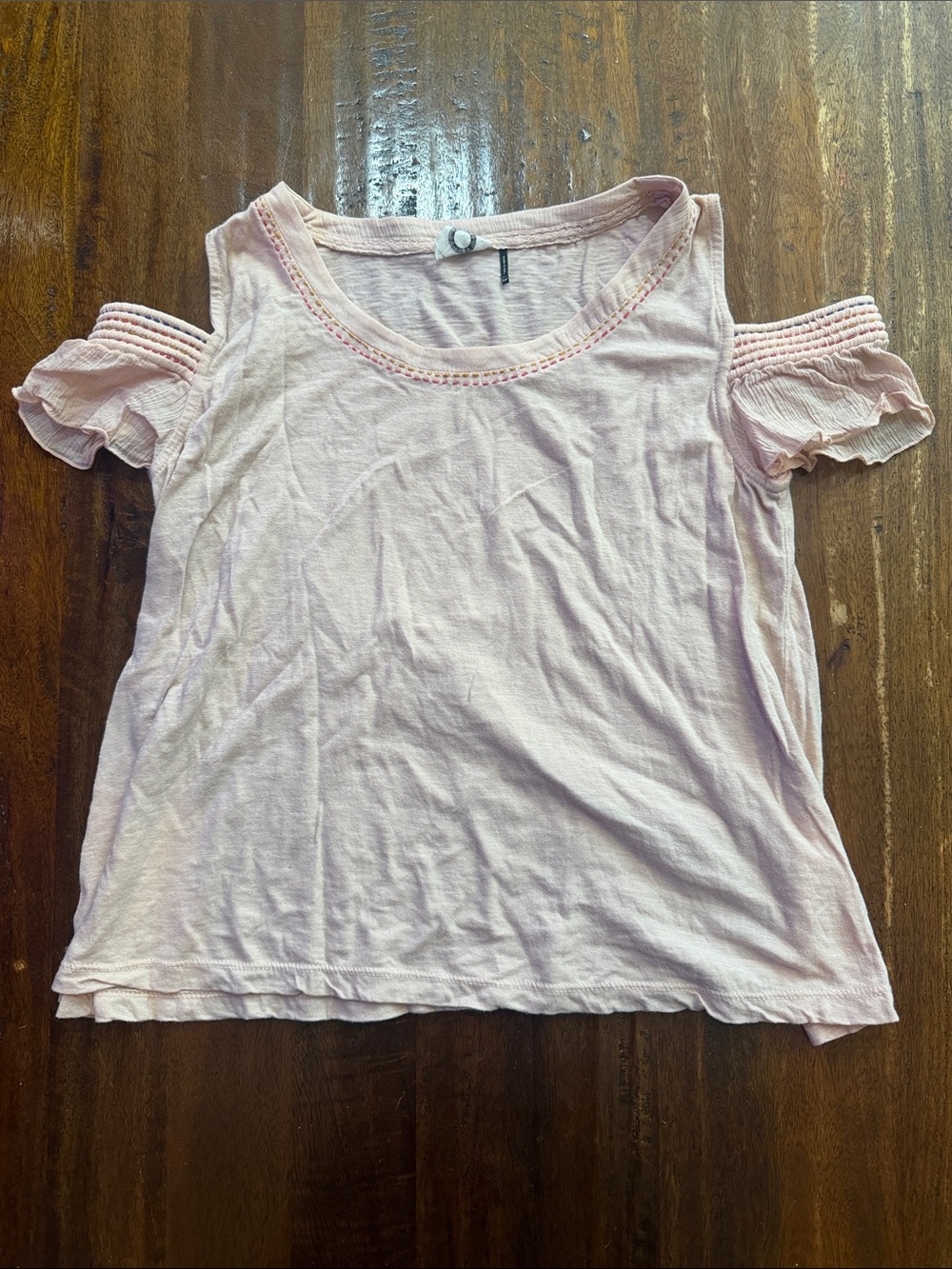 Anthropologie Pale Pink Cold-Shoulder Ruffle Tee